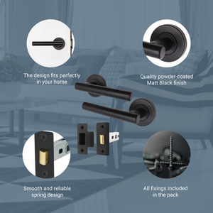 Matt Black / Black Olvera Door Handle and Latch Set shot 8087962