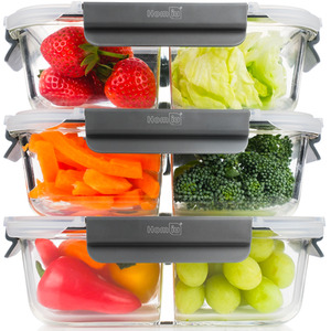Glass Food Storage Container with Lid - 2 Compartment