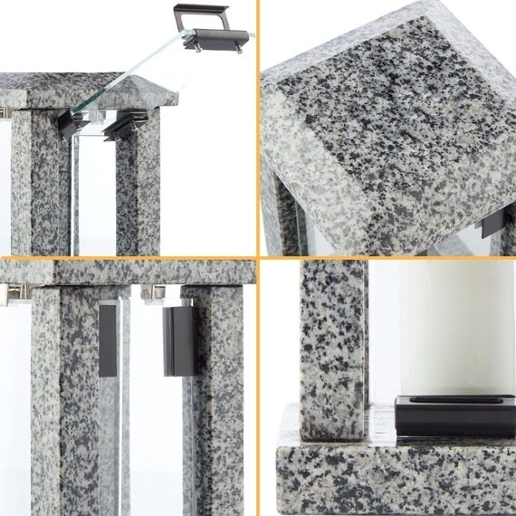 Large Granite Candle Lantern - Square Outdoor Lantern for Garden, Terrace