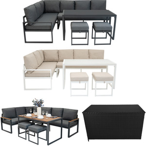 Aluminium Corner Sofa Set with Black Rattan Storage Box
