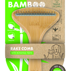 MPets Bamboo Rake Comb with Rotating Teeth 31 teeth