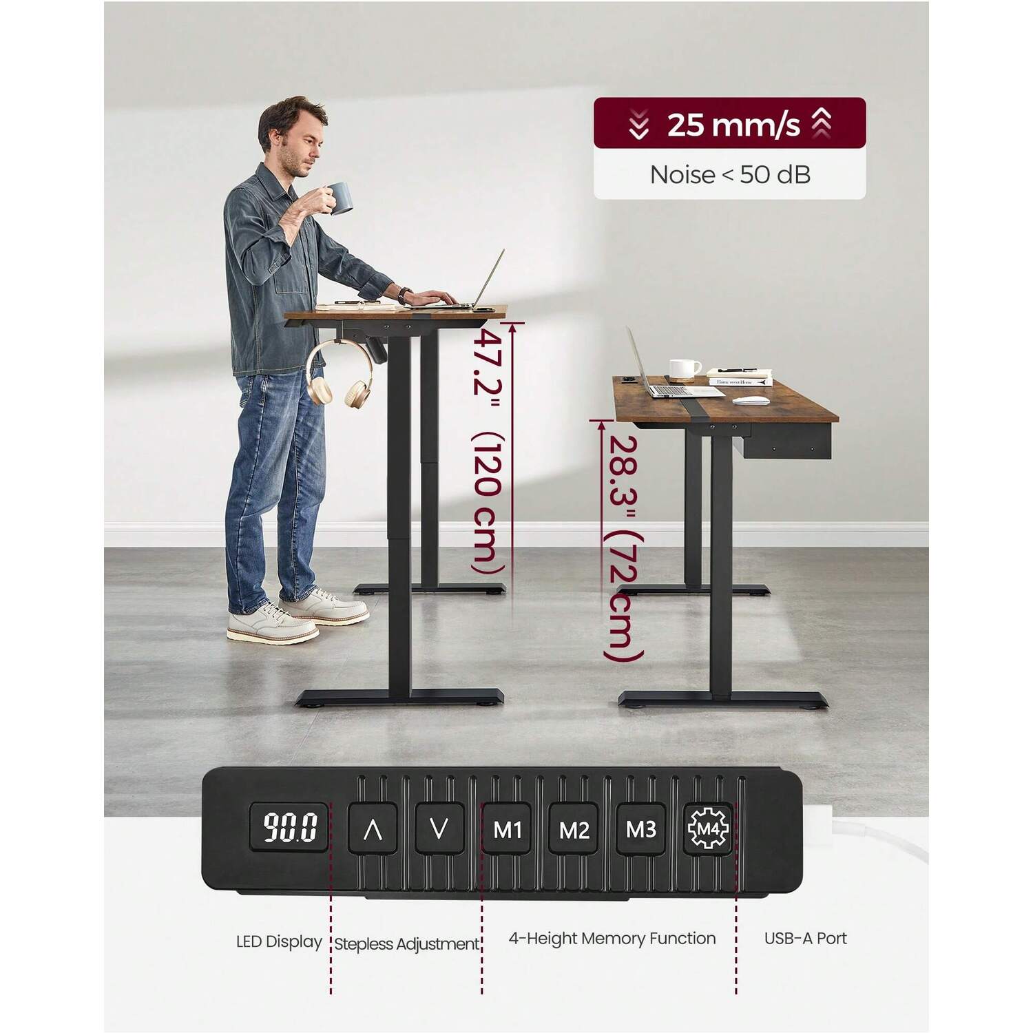 Vasagle Electric Standing Desk With Memory Function - Bronze