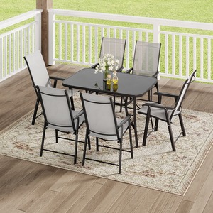 Tempered Glass Patio Table with 6 Foldable Chairs