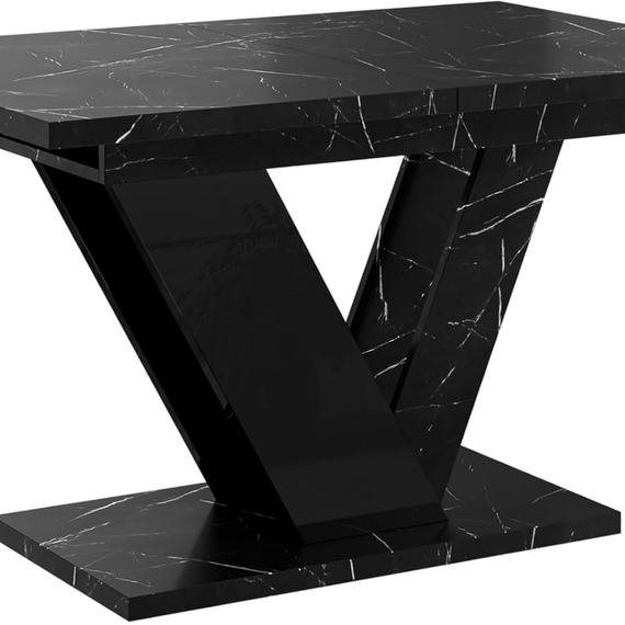 Extendable Dining Table with Marble Effect, Royal Marble Black 