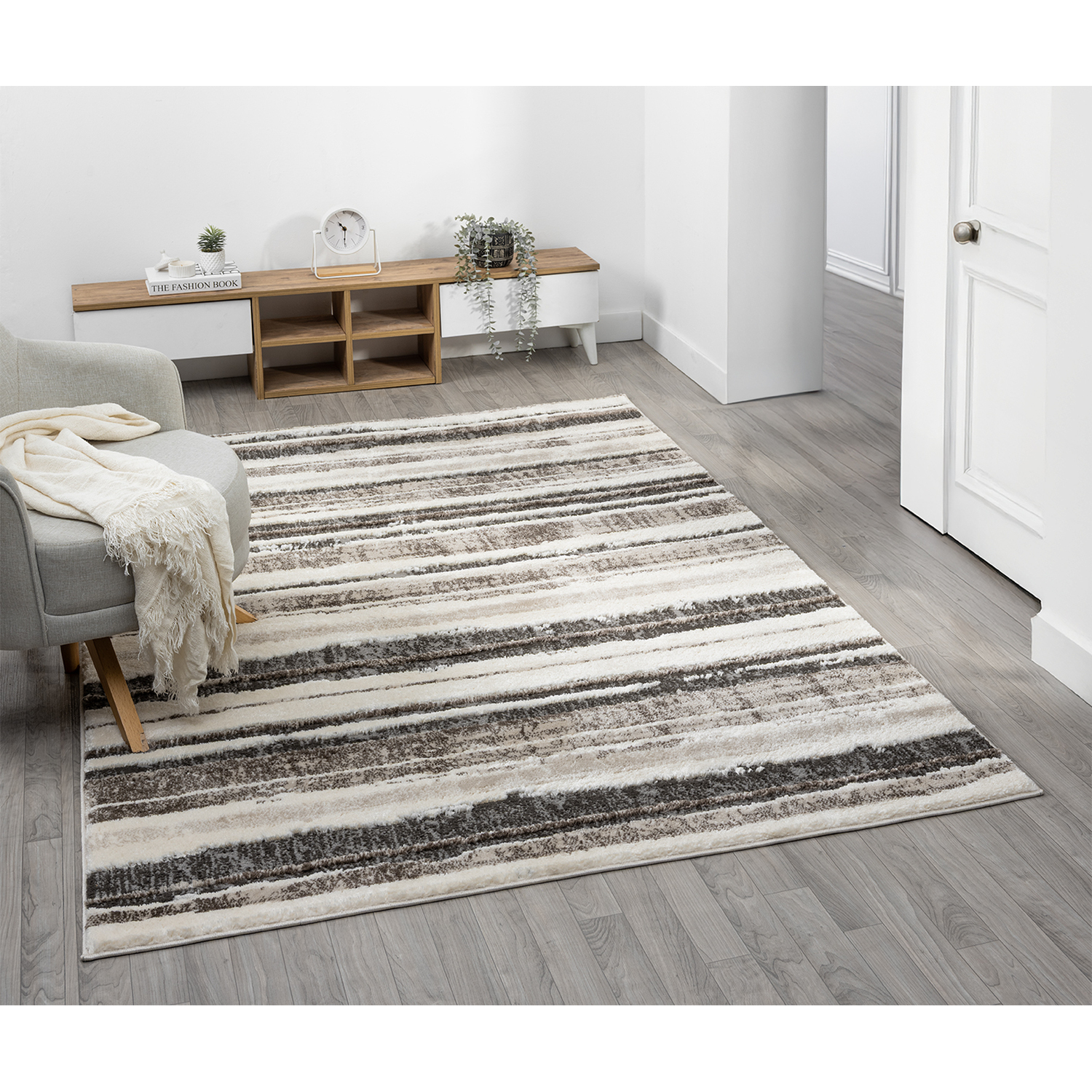 Eleanor Modern Embossed Contemporary Living Room Area Rug - Mocha / 170cm