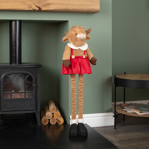 Standing Christmas Highland Girl Cow with Extendable Legs