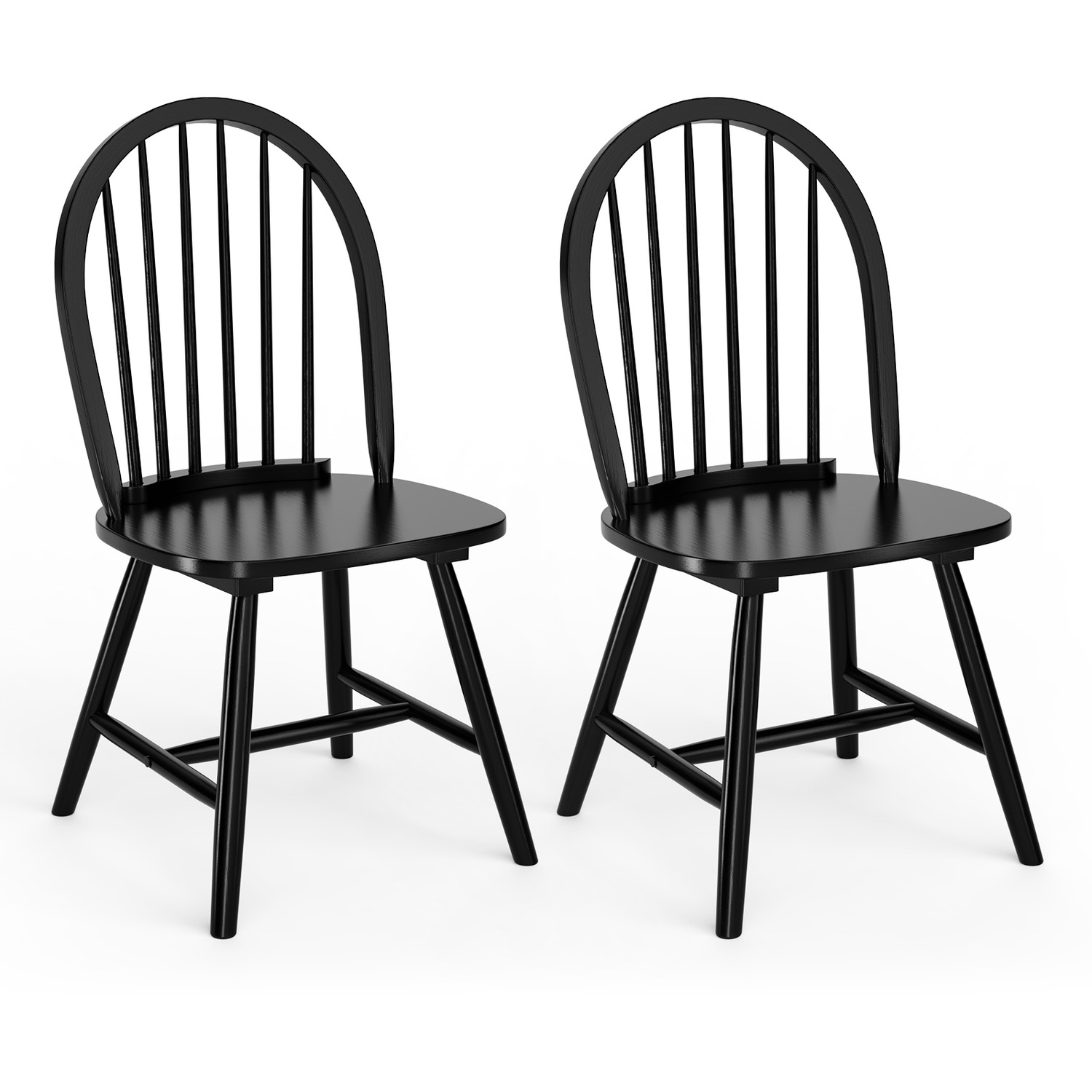 Set Of 2 Windsor Wooden Dining Chairs - Black