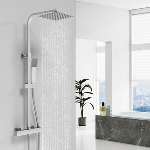 Aica Bathroom Thermostatic Silver Brass Mixer Shower Set