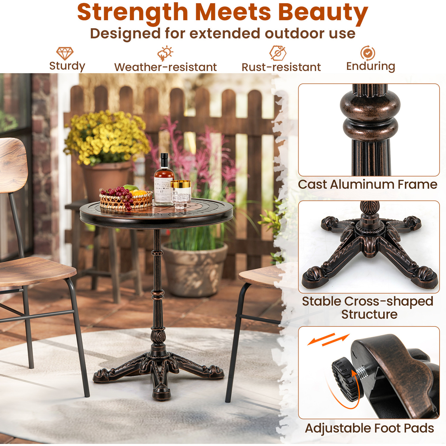 Round Patio Dining Table - Bronze