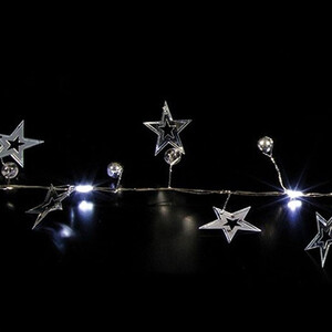 20 LED Silver Star Beaded Christmas Garland 1.9M White LED Light Indoor Garland