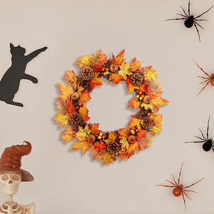 60CM Halloween Artificial Maple Leaf Wreath Outdoor Hanging Decoration