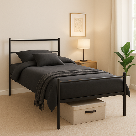 Extra Strong Single Metal Bed Frame with Under Bed Storage Space