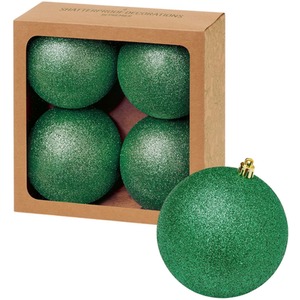 4 Large Green Christmas Baubles 10cm Hanging Glitter Tree Decoration