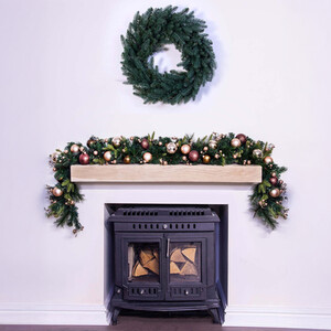 Decorated Mixed Pine Garland with Bronze and Copper Baubles