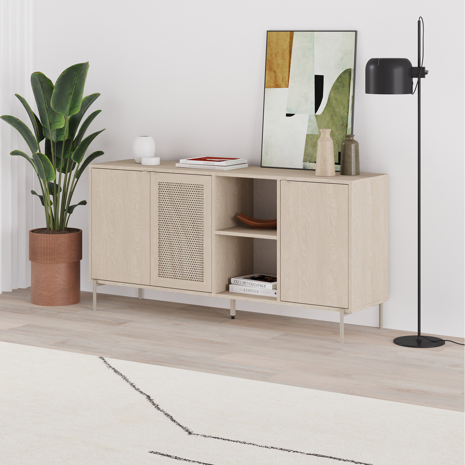 Decortie Elegant Sideboard Cabinet with Laser-Cut Door, Sonoma Oak - Sonoma Oak