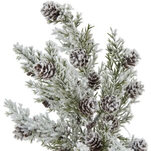 Snowy Fir Tree With Pinecones In Rustic Log Base