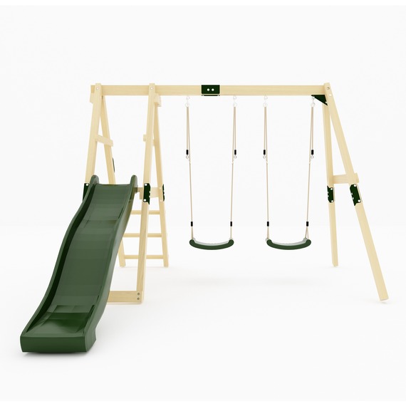 GALACTICA Outdoor Wooden Swing and Slide Set, Garden Swing