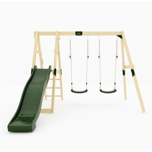 GALACTICA Outdoor Wooden Swing and Slide Set, Garden Swing