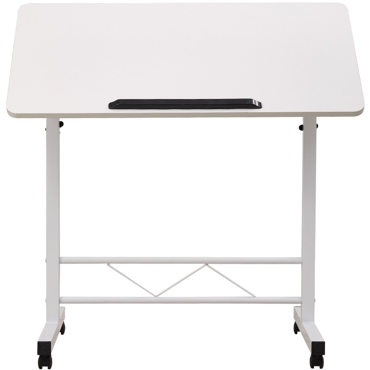 Height Adjustable Bed Table On Wheels - White