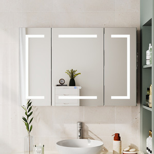Triple-Door Bathroom Mirror Cabinet with LED Lighting