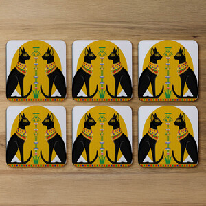 Illustration Of Black Egyptian Cats With Papyrus Coaster
