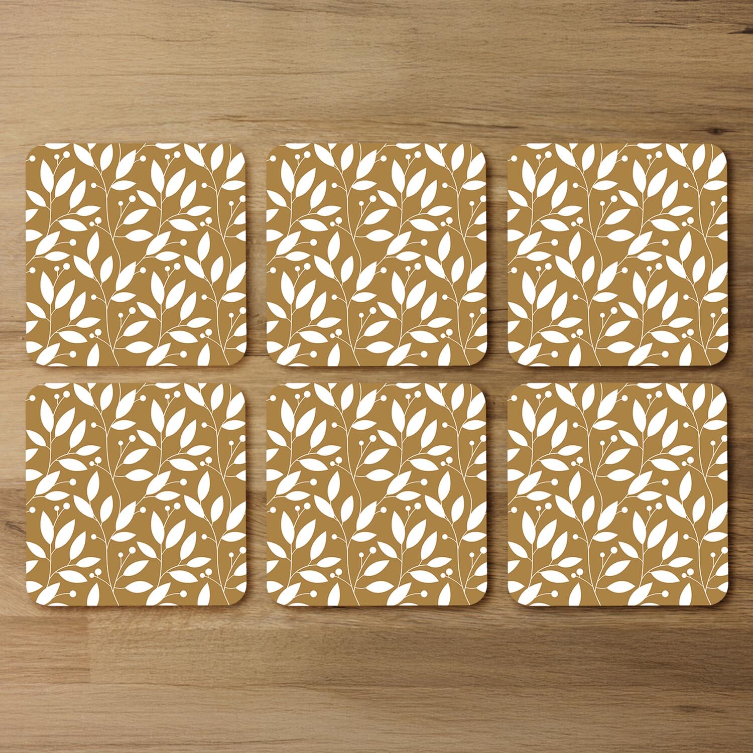White Leaves Coaster - Brown