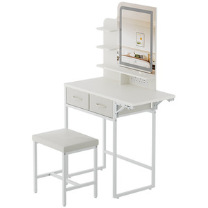 LED Mirror Dressing Table and Stool Set with Power Strip