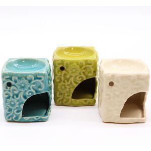 Classic Small Square Floral Oil Burners (aast) MultiColor