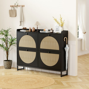 black HMD Shoe Cabinet Organizer Rattan Design with 4 Flip Drawers shot 12076509