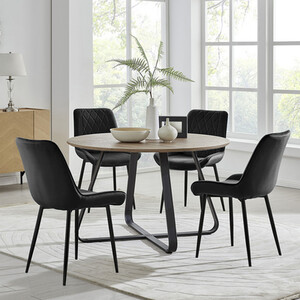 Santorini Brown Round Dining Table with 4 Pesaro Black Leg Chairs