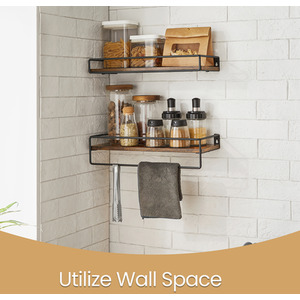 spice rack, set of 2, kitchen shelf, wall shelf, brown-black