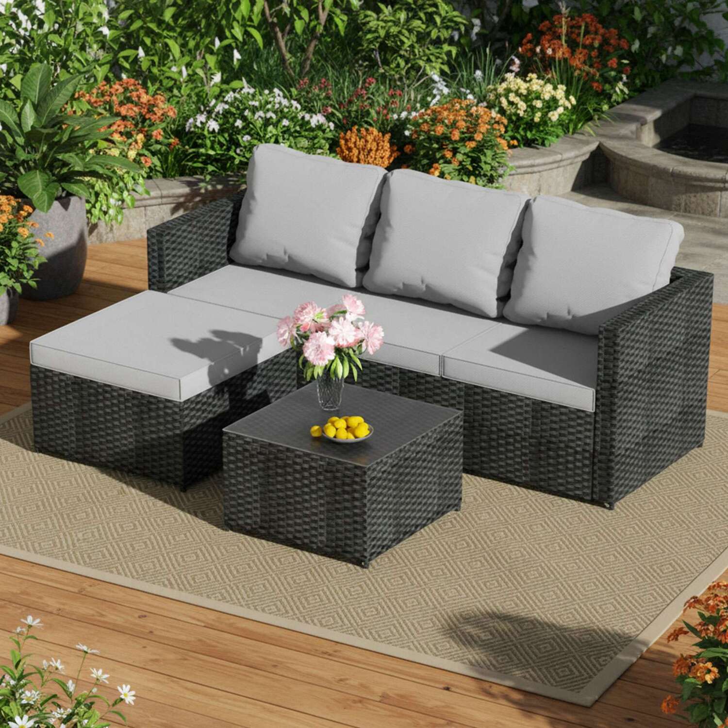 5Pcs Rattan Garden Furniture Set - Black