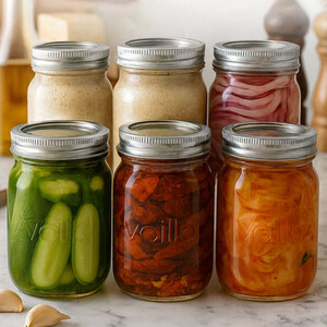 Glass Mason Jars with 2 Tier Lids