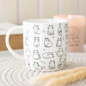 Happy Cat Mug White Ceramic Cup for Feline Fans