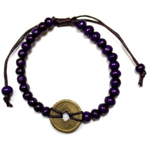 Good Luck Feng Shui Bracelet with Chinese Coins  Wood Beads for Prosperity