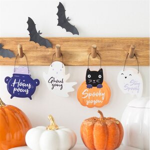 Set of 24 Mini Spooky Halloween Signs with Display - Cute  Festive Decor