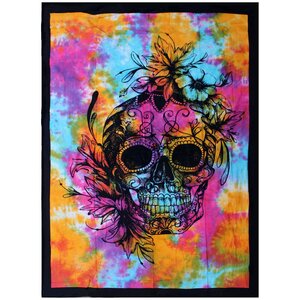 Handmade Day of Dead Skull Bedspread  Wall Hanging - Single Cotton Art Piece