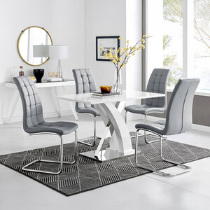 Atlanta White Gloss And Chrome Rectangle Dining Table And 4 Murano Dining Chairs