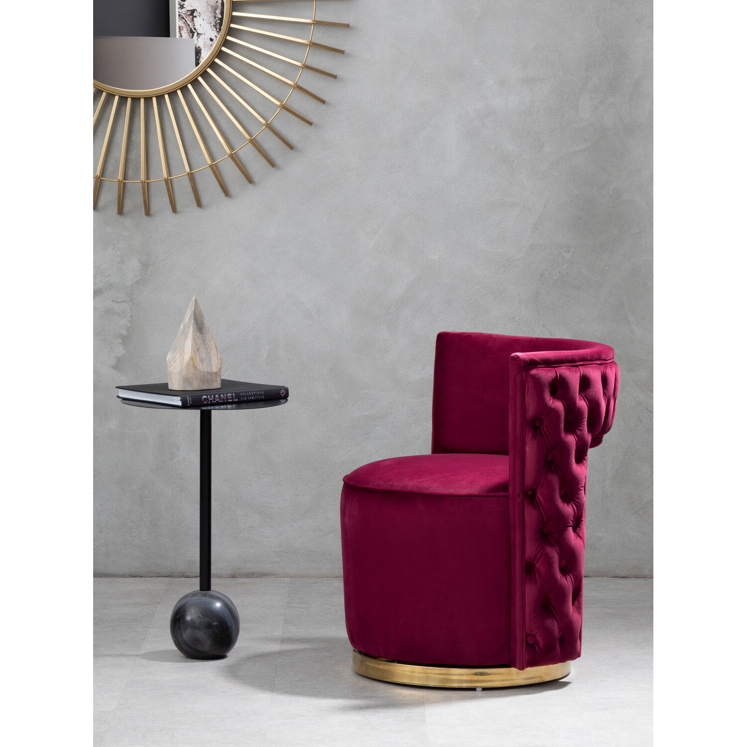 Bola Red Wine Velvet Swivel Chair - Red