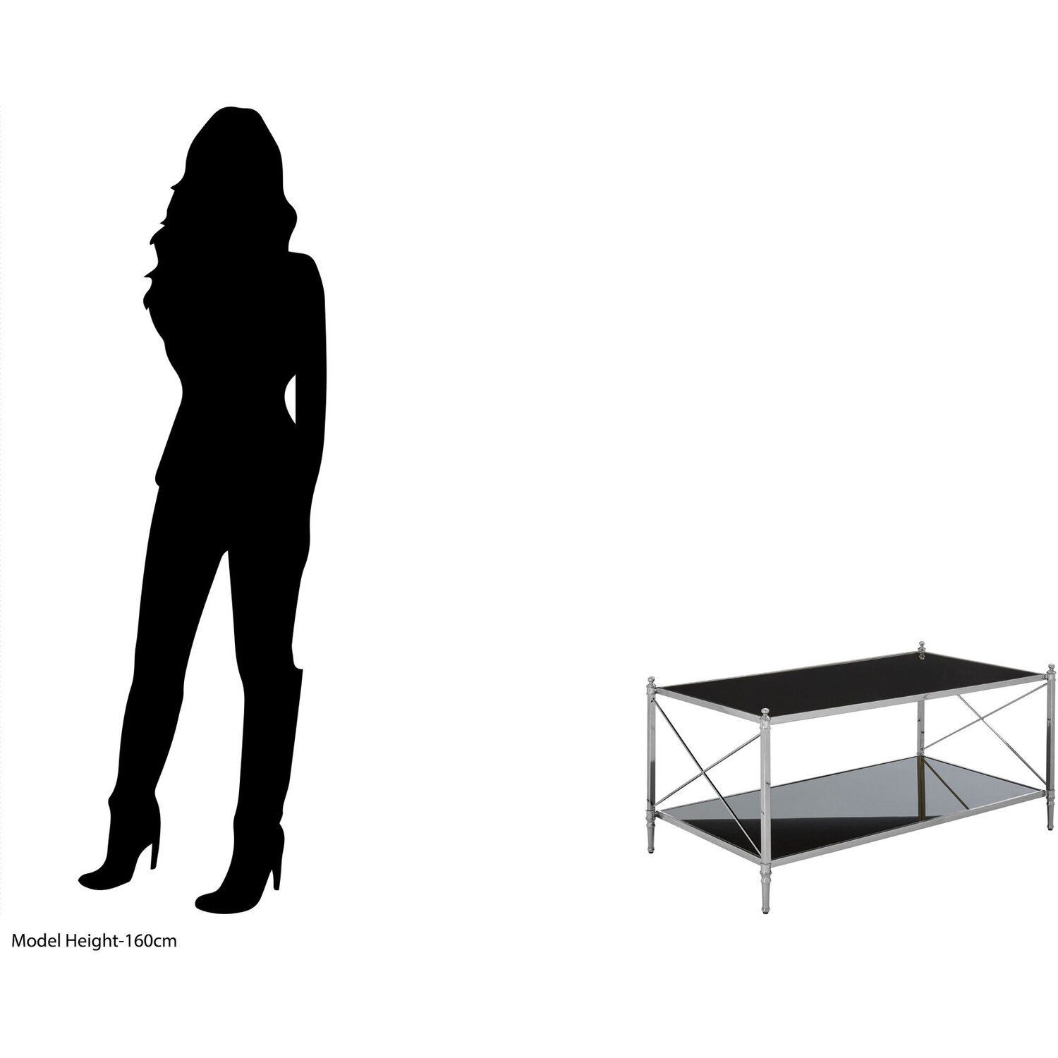 Hoffmann Black Glass And Nickel Finish Rectangular Coffee Table - Black