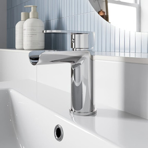 Modern Waterfall Bathroom Mono Basin Sink Mixer Tap Round Lever Handle Chrome