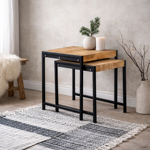 Toivakka Nesting Side Tables Reclaimed Wood and Metal Set of 2