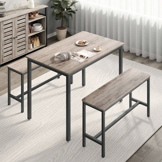 VASAGLE Dining Table with 2 Benches, 3 Piece Set Kitchen Table