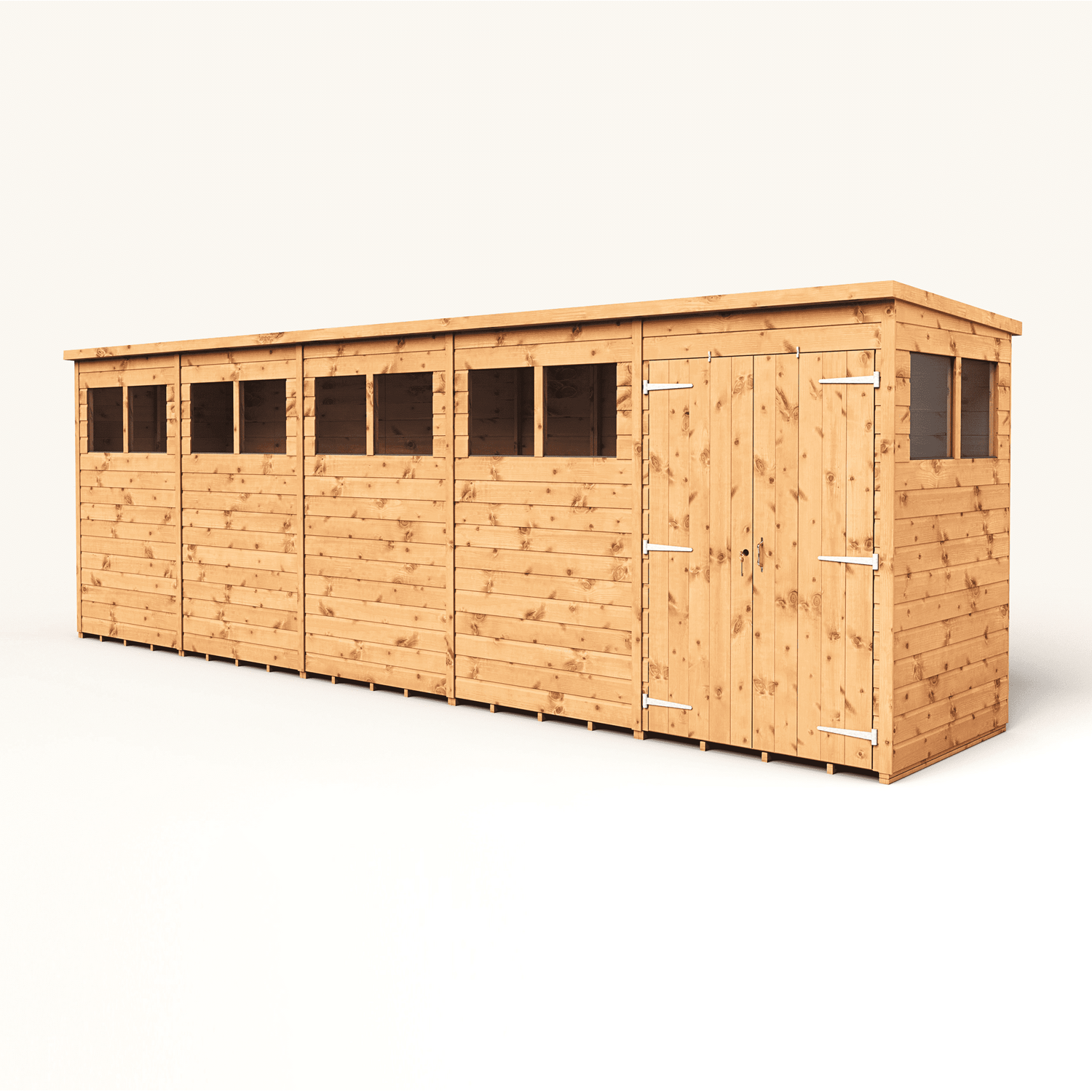 Empire 20x4 Modular Pent Garden Shed with a Double Door & Windows - Brown