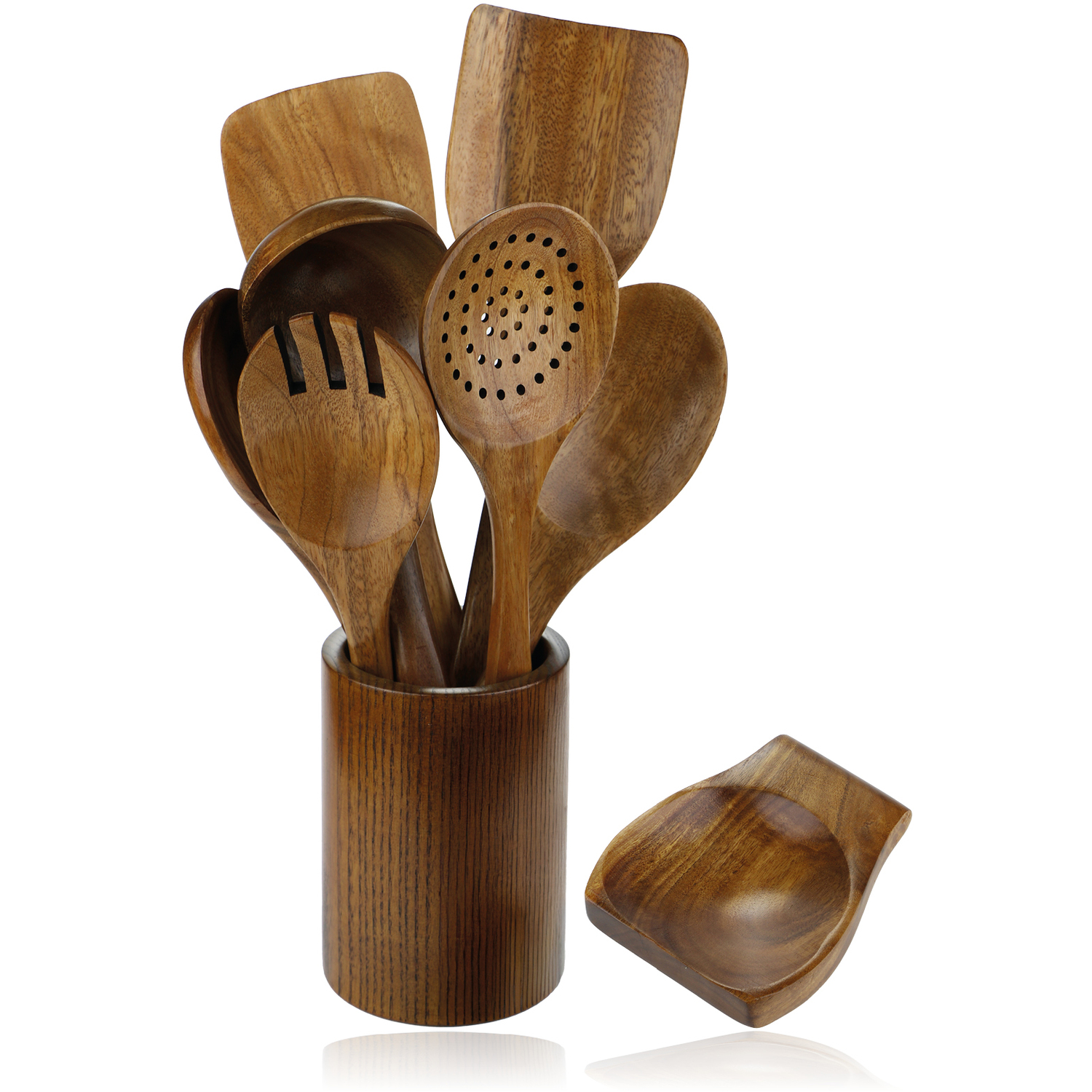 Spares2go Complete 7-Piece Wooden Utensil Set - Brown