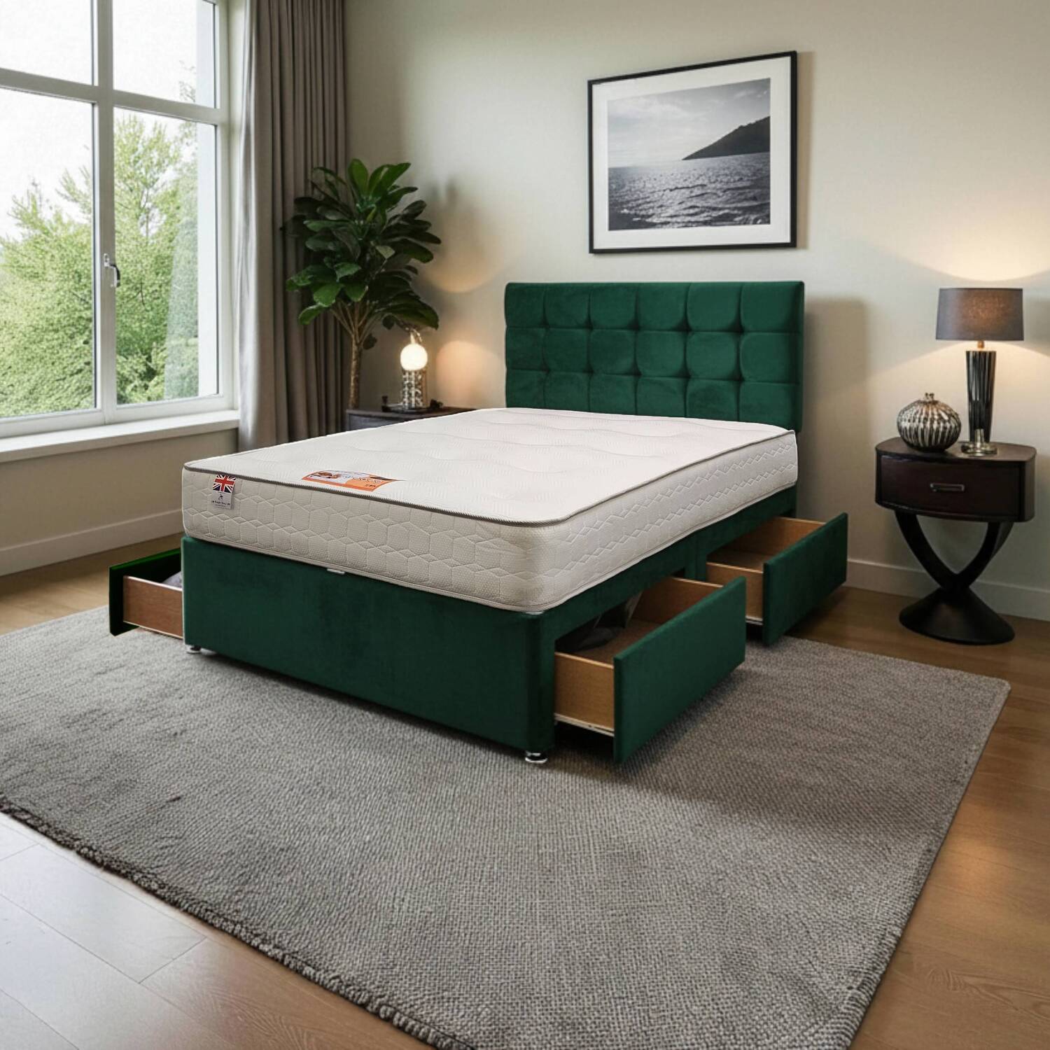 Cubed Plush Bed Set With Mattress And 24 Headboard - Emerald Small Double 4