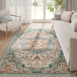 SONGMICS Teal Vintage Non-Slip Washable Rug