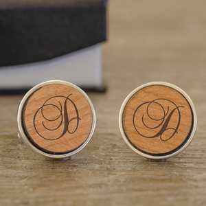 Personalised Script Initial Cufflinks - Cherry Wood