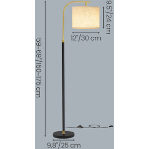 black Adjustable Arc Floor Lamp 150-175cm Fabric Shade Foot Switch Black shot 14211619