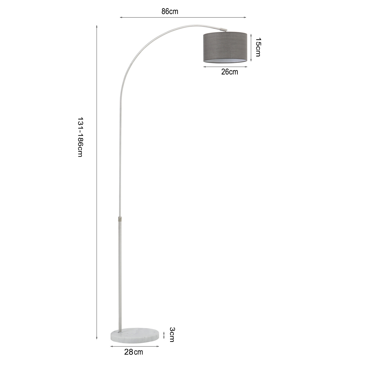 Arched Floor Lamp Marble Base With Shade - Grey
